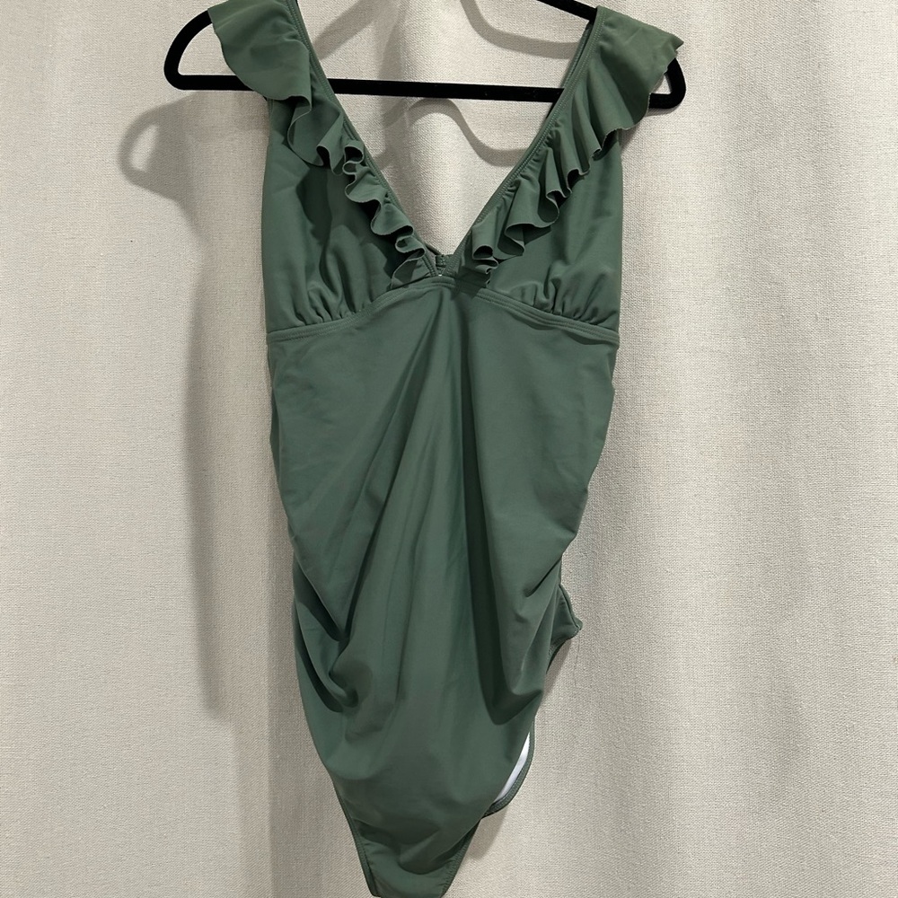Green Ruffled One-Piece Swimsuit - Maternity - Picture 7 of 9